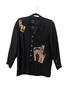 Vintage Atorie Silk Black Print Button Down Size XL